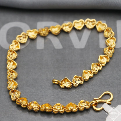heart zircon yellow gold bracelet 7.25 inches indian handmade jewelry, k5344