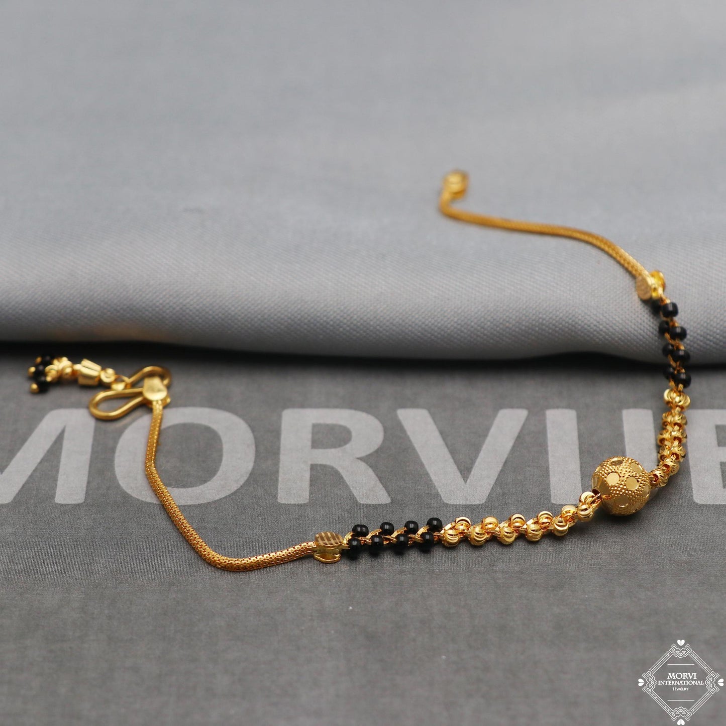 Black Gold Beads Ball 22k Gold Link Bracelet, Indian Handmade Women Jewelry, K5346
