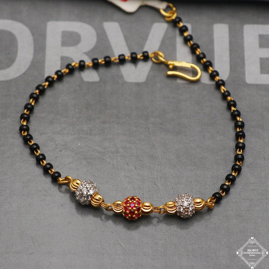 Black Gold Beads Ball 22k Gold Link Bracelet, Indian Handmade Women Jewelry, K5351