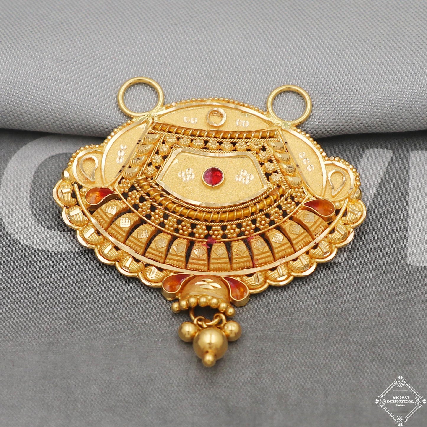 Pure 22k Yellow Gold Pendant Necklace Handmade Indian Mangalsutra Handmade Vintage Antique Design Jewelry, K5073