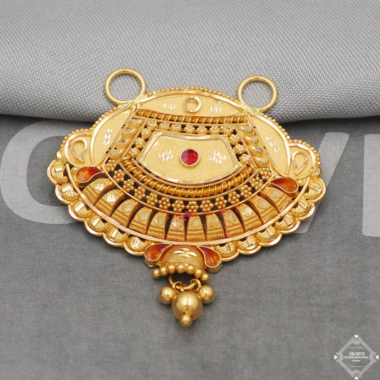 Pure 22k Yellow Gold Pendant Necklace Handmade Indian Mangalsutra Handmade Vintage Antique Design Jewelry, K5073