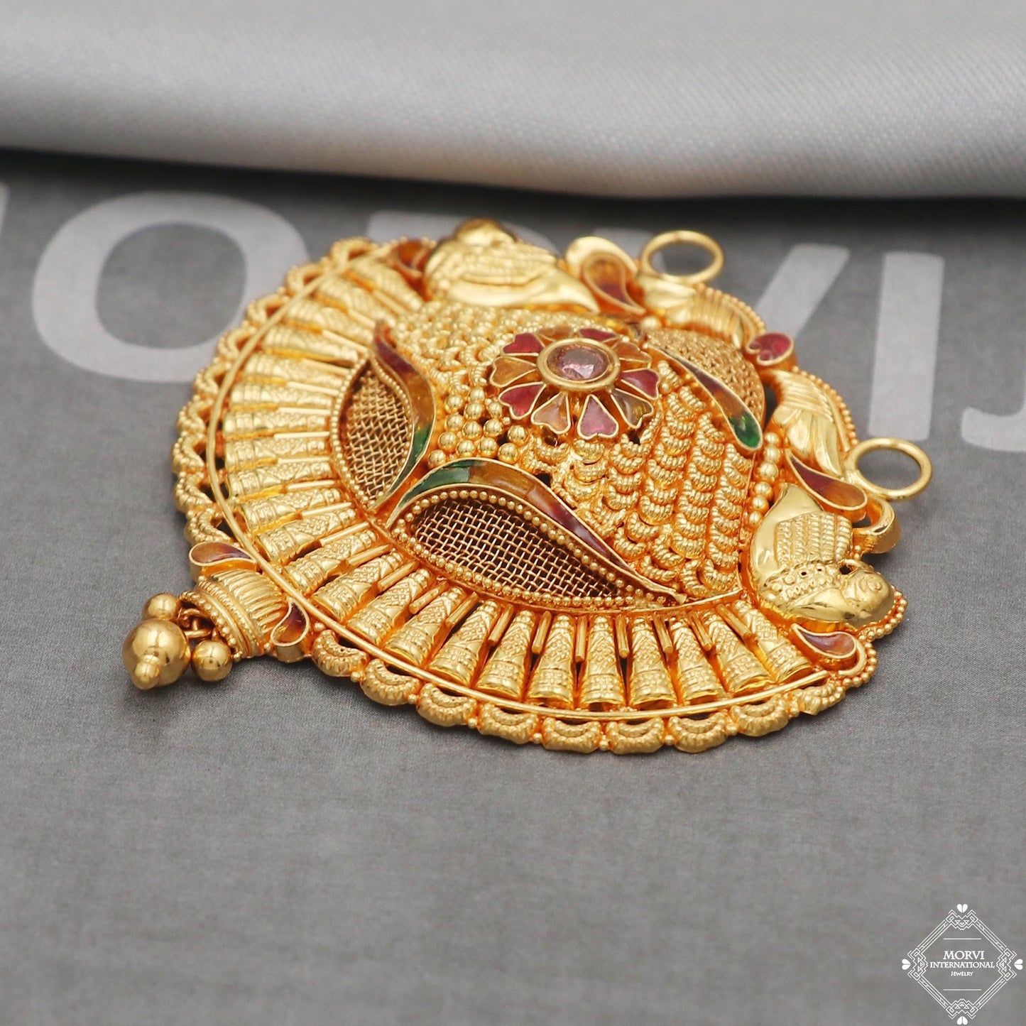 Amulet 22k Yellow Gold Pendant Necklace Handmade Indian Mangalsutra Handmade Vintage Antique Design Jewelry, K5083