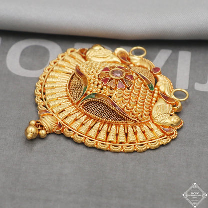 Amulet 22k Yellow Gold Pendant Necklace Handmade Indian Mangalsutra Handmade Vintage Antique Design Jewelry, K5083