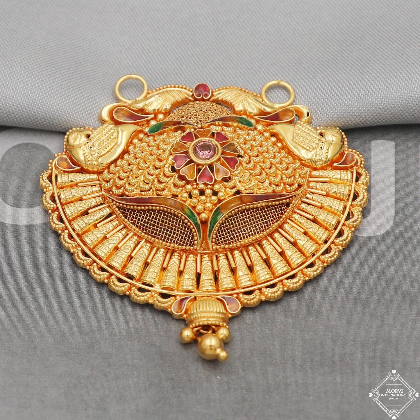 Amulet 22k Yellow Gold Pendant Necklace Handmade Indian Mangalsutra Handmade Vintage Antique Design Jewelry, K5083