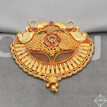 Amulet 22k Yellow Gold Pendant Necklace Handmade Indian Mangalsutra Handmade Vintage Antique Design Jewelry, K5083