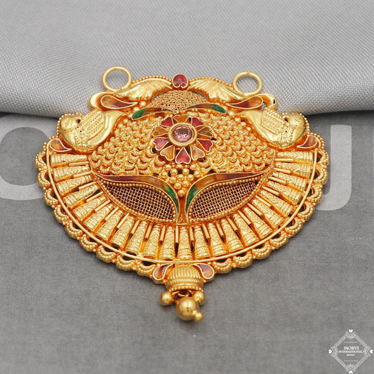 Amulet 22k Yellow Gold Pendant Necklace Handmade Indian Mangalsutra Handmade Vintage Antique Design Jewelry, K5083