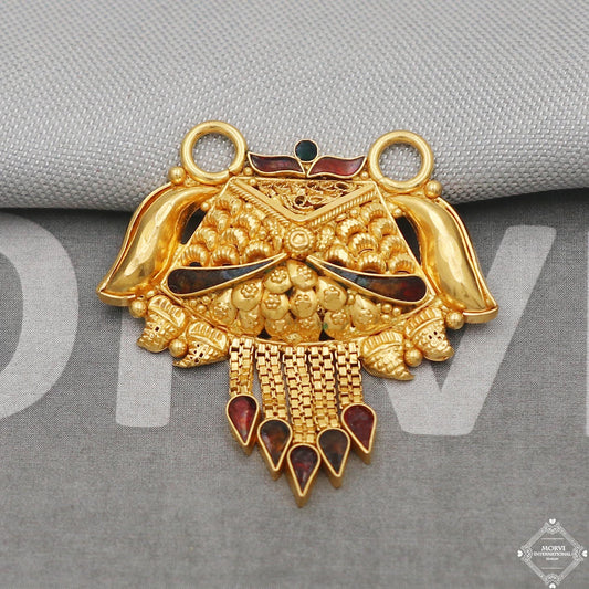 Handcrafted 22k Gold Pendant Necklace Handmade Indian Mangalsutra Handmade Vintage Antique Design Jewelry, K5086