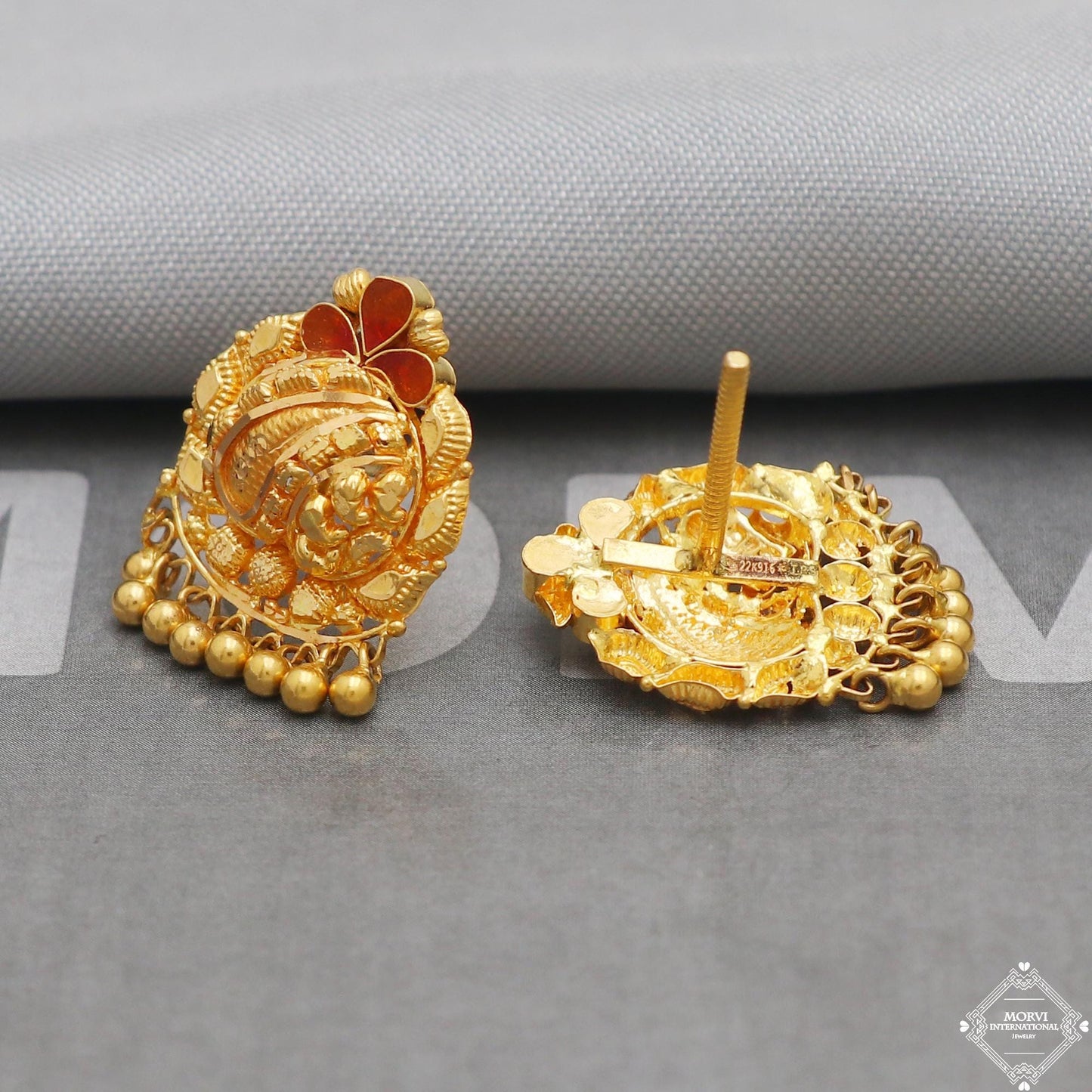 22k Yellow Gold Earrings Stud Dangle Style, Indian Handmade gold earrings for women, Party Wear Ethnic Earrings for Gift, K5191