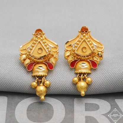 Solid 22k Pure Gold Earrings, Handcrafted Gold Earrings for women, Indian Jewelry, K5192