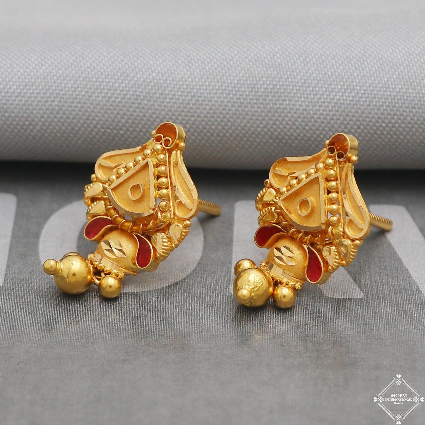 Solid 22k Pure Gold Earrings, Handcrafted Gold Earrings for women, Indian Jewelry, K5192