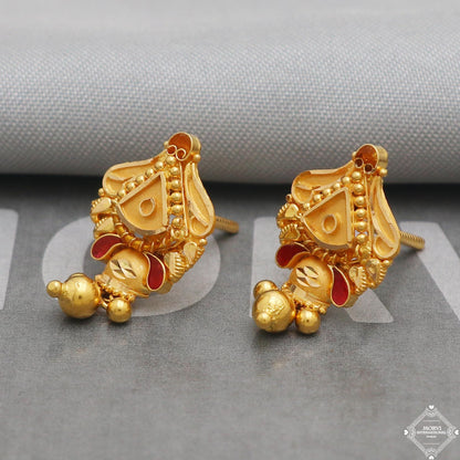 Solid 22k Pure Gold Earrings, Handcrafted Gold Earrings for women, Indian Jewelry, K5192