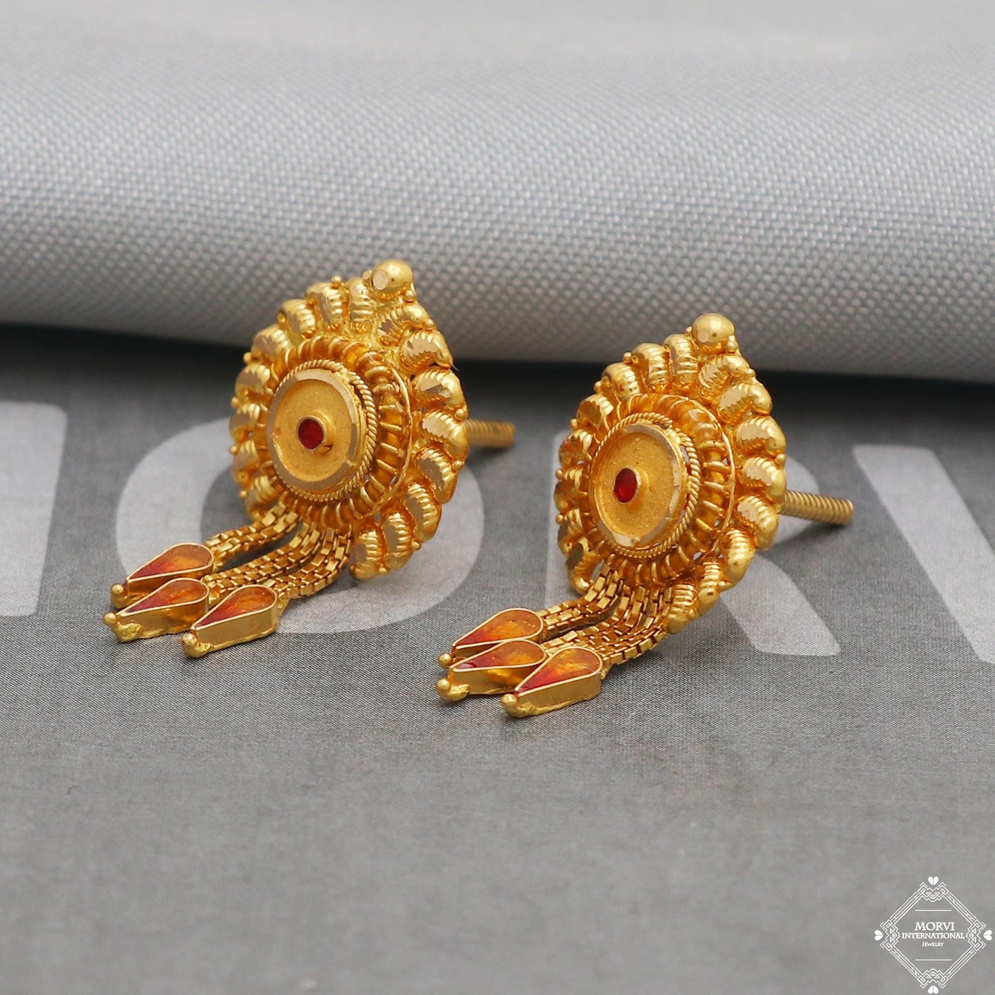 Paisley design 22k Yellow Gold Earrings Dangle Style Handmade Jewelry,  K5193