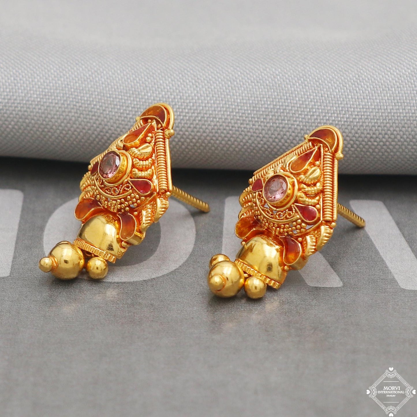 Solid 22k Pure Gold Earrings, Handcrafted Gold Earrings for women, Indian Jewelry, K5196