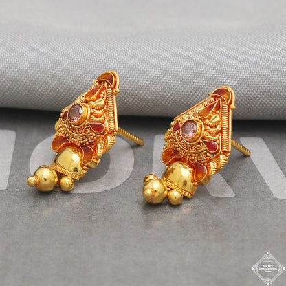 Solid 22k Pure Gold Earrings, Handcrafted Gold Earrings for women, Indian Jewelry, K5196