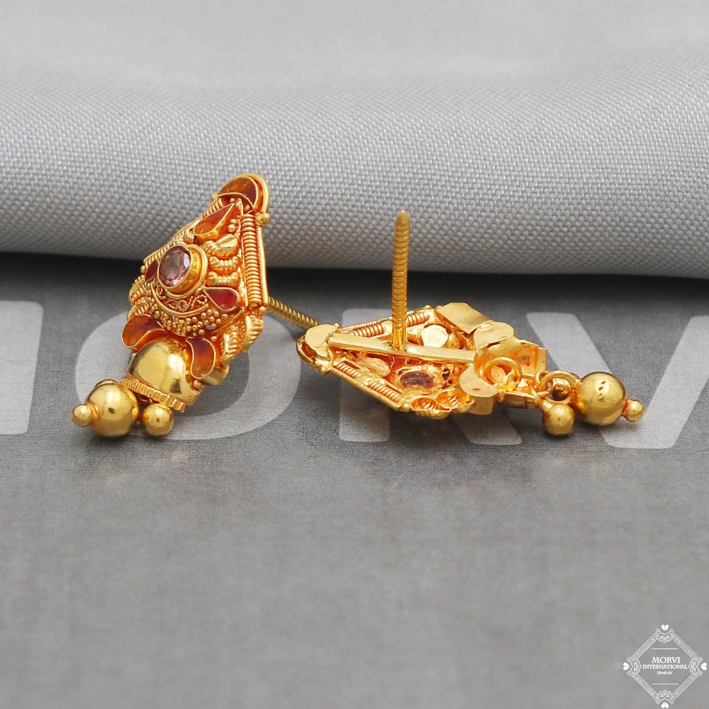 Solid 22k Pure Gold Earrings, Handcrafted Gold Earrings for women, Indian Jewelry, K5196