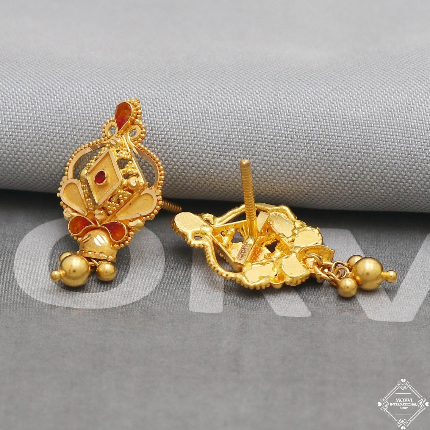 Solid 22k Pure Gold Earrings, Handcrafted Gold Earrings for women, Indian Jewelry, K5199