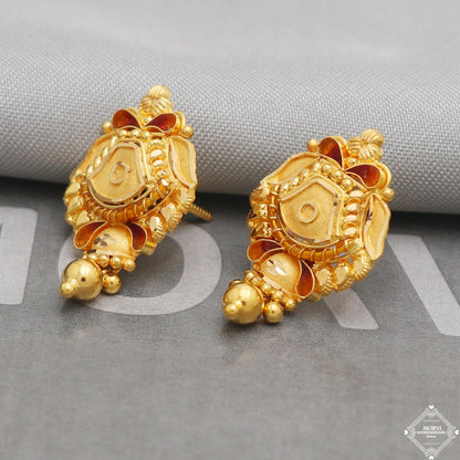Solid 22k Pure Gold Earrings, Handcrafted Gold Earrings for women, Indian Jewelry, K5201