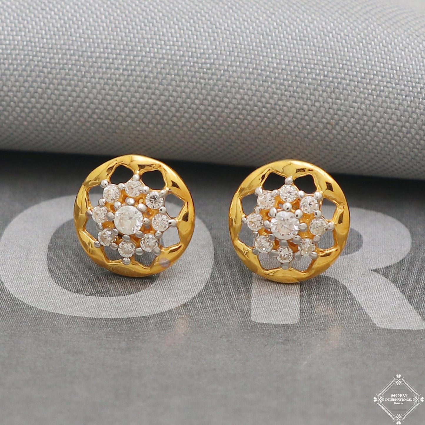 CZ 22k Yellow Gold Earrings Handmade Jewelry for Gift, K5202