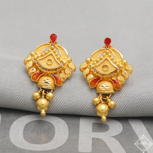 solid 22k gold dangle earrings real gold solid 22kt earrings, women gold earrings, K5206