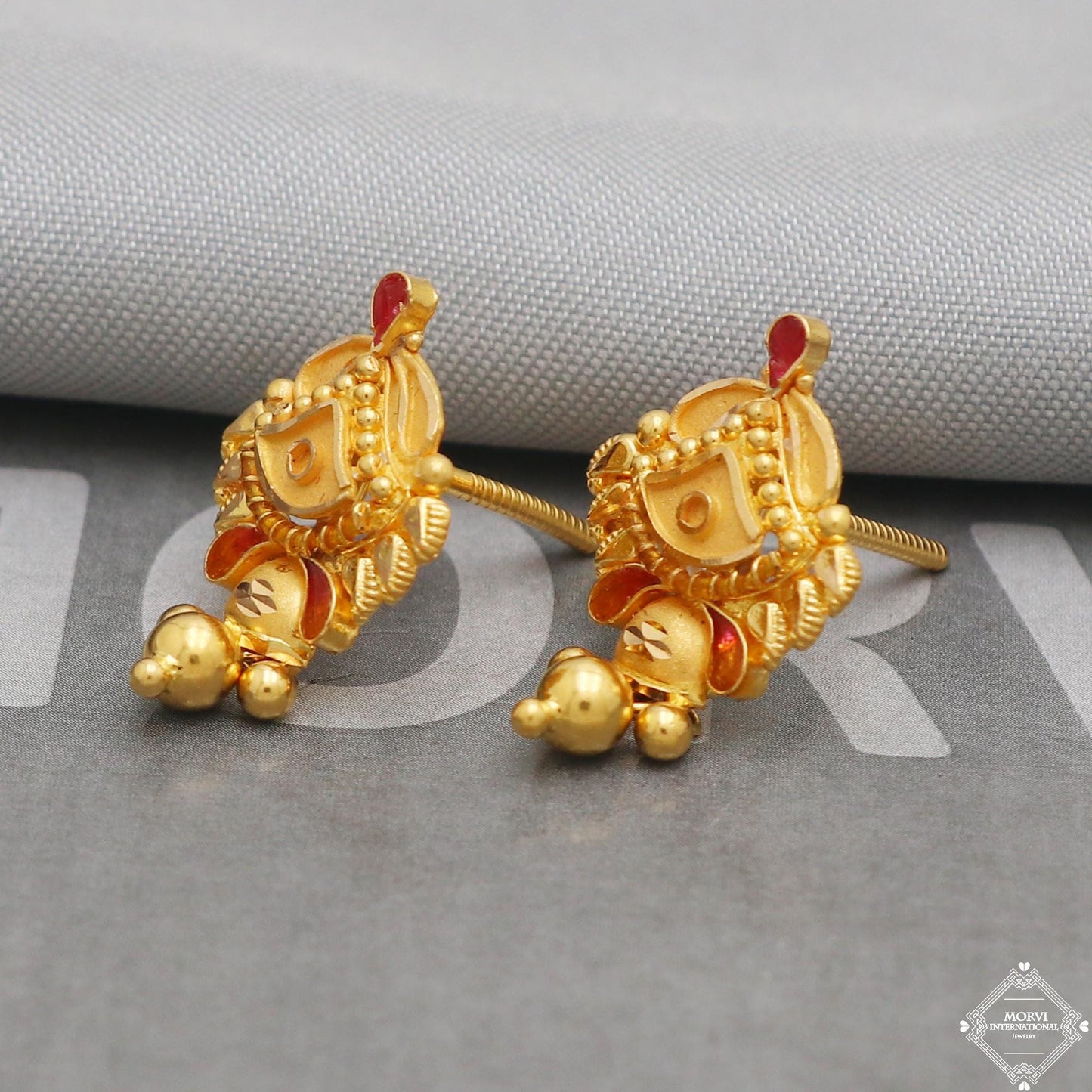 solid 22k gold dangle earrings real gold solid 22kt earrings, women gold earrings, K5206