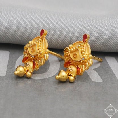 solid 22k gold dangle earrings real gold solid 22kt earrings, women gold earrings, K5206