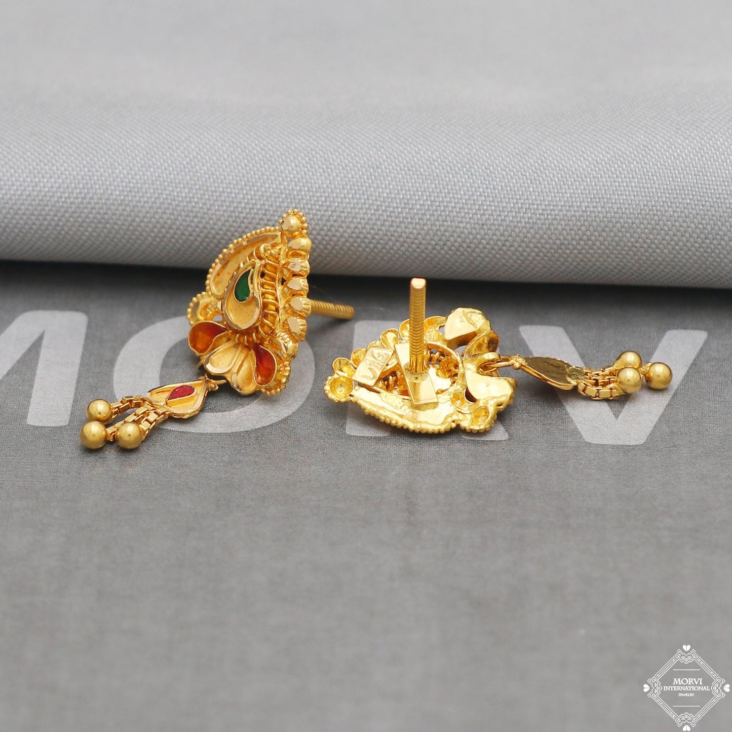 solid handcrafted 22k Yellow Gold Earrings Dangle Stud jewelry, K5212