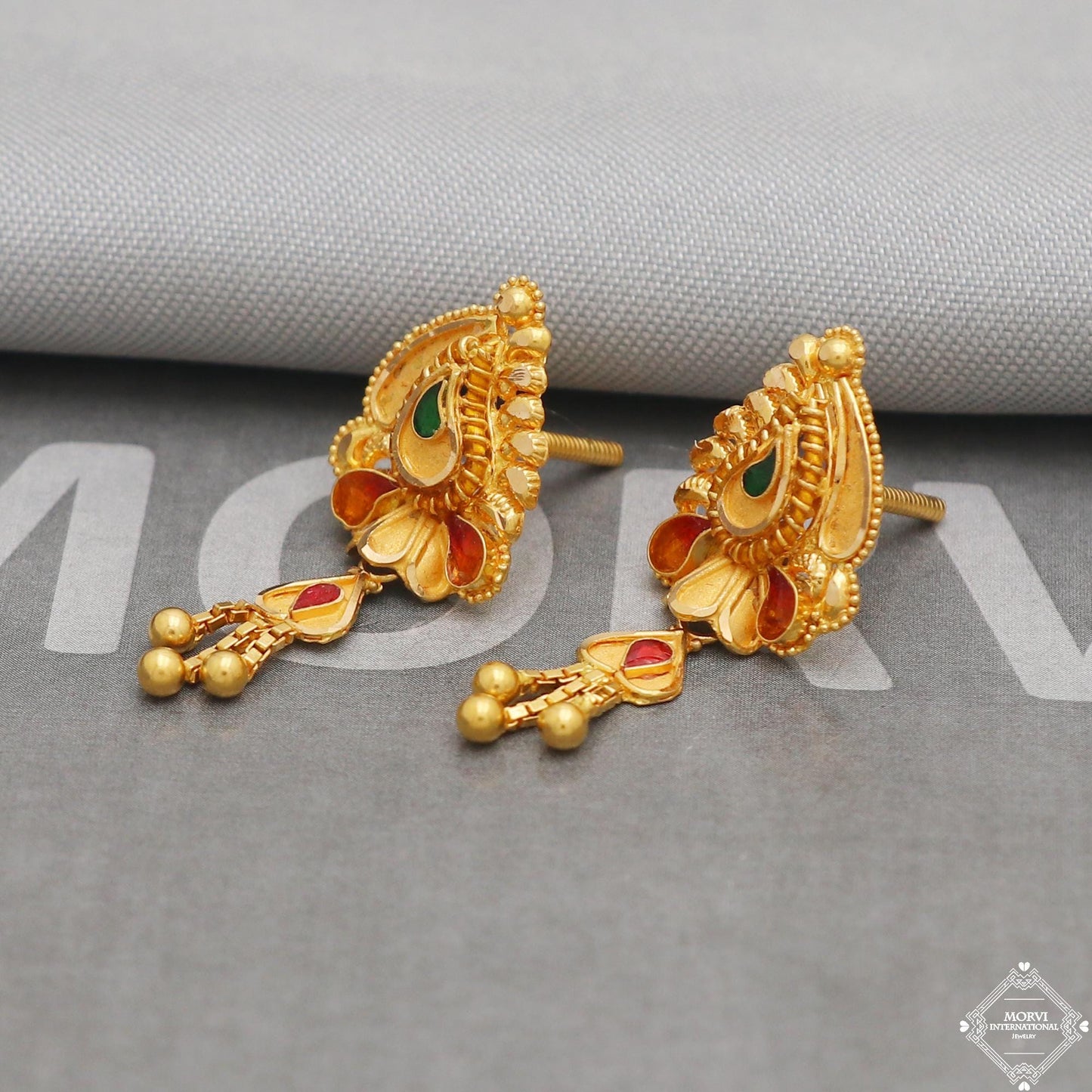 solid handcrafted 22k Yellow Gold Earrings Dangle Stud jewelry, K5212