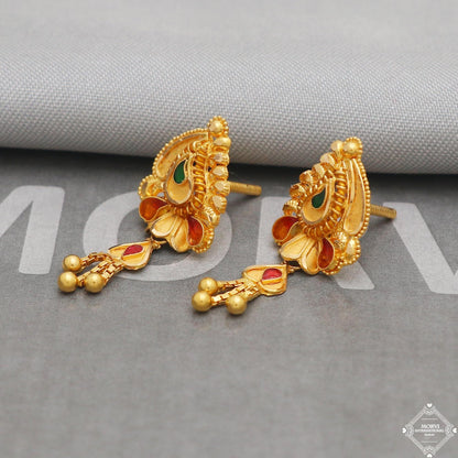 solid handcrafted 22k Yellow Gold Earrings Dangle Stud jewelry, K5212
