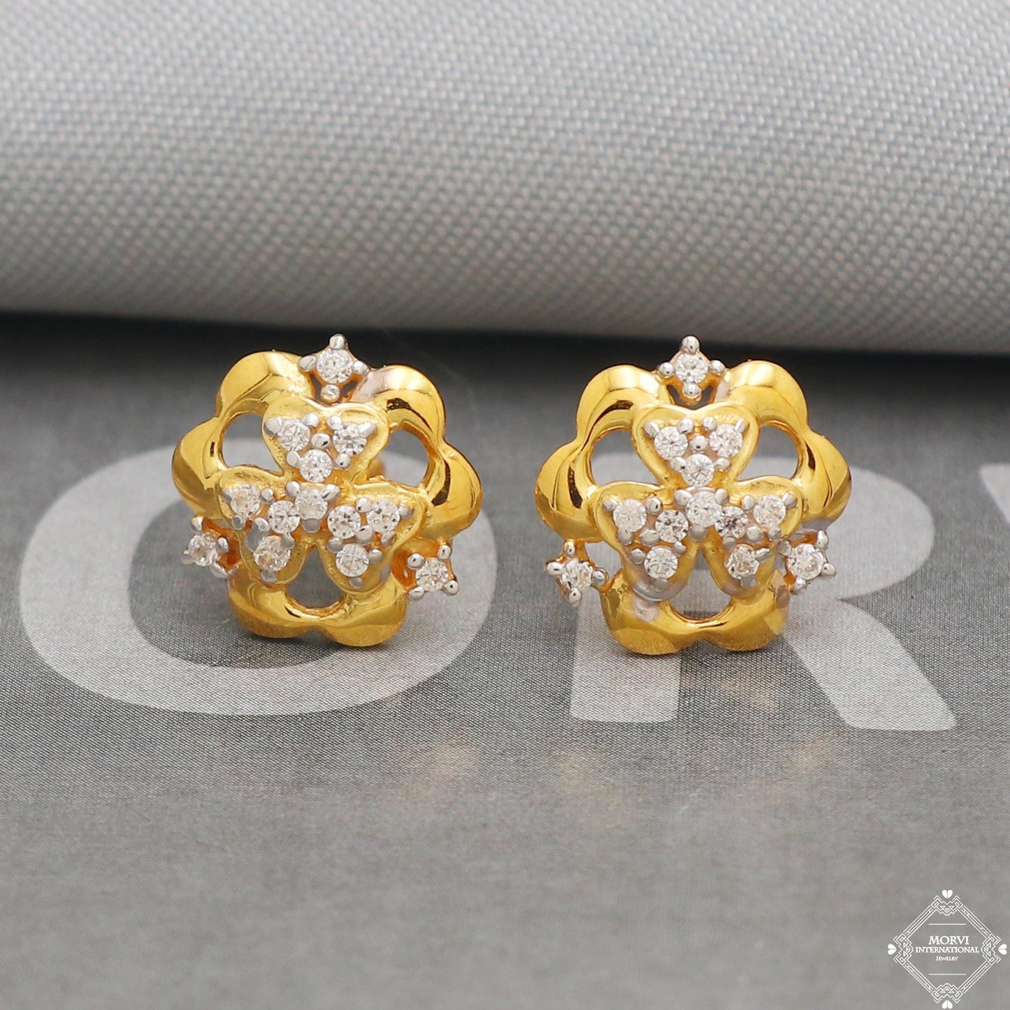 clovers flower stone earrings 22k jewelry, 22kt jewelry, K5213