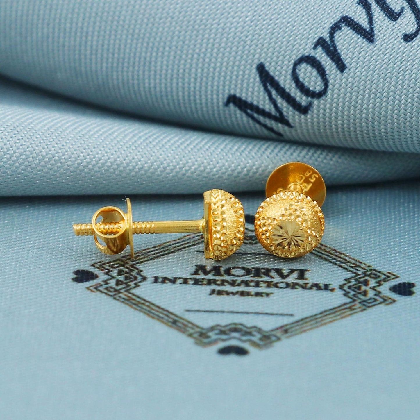 22k Gold Stud Earrings Round Indian Jewelry Exclusive Authentic BIS Hallmarked Stamped "22k916" Jewelry, MJ0027