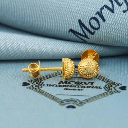 22k Gold Stud Earrings Round Indian Jewelry Exclusive Authentic BIS Hallmarked Stamped "22k916" Jewelry, MJ0027