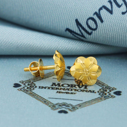 Small 22k Gold Earrings Stud Screw Back Tiny Real Gold Earrings, Hand carved engraved handmade work indian jewelry for daily everyday wear