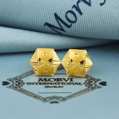Engraved 22k Gold Stud Earrings Dainty Indian Jewelry Exclusive Authentic BIS Hallmarked Stamped "22k916" Jewelry, MJ0038