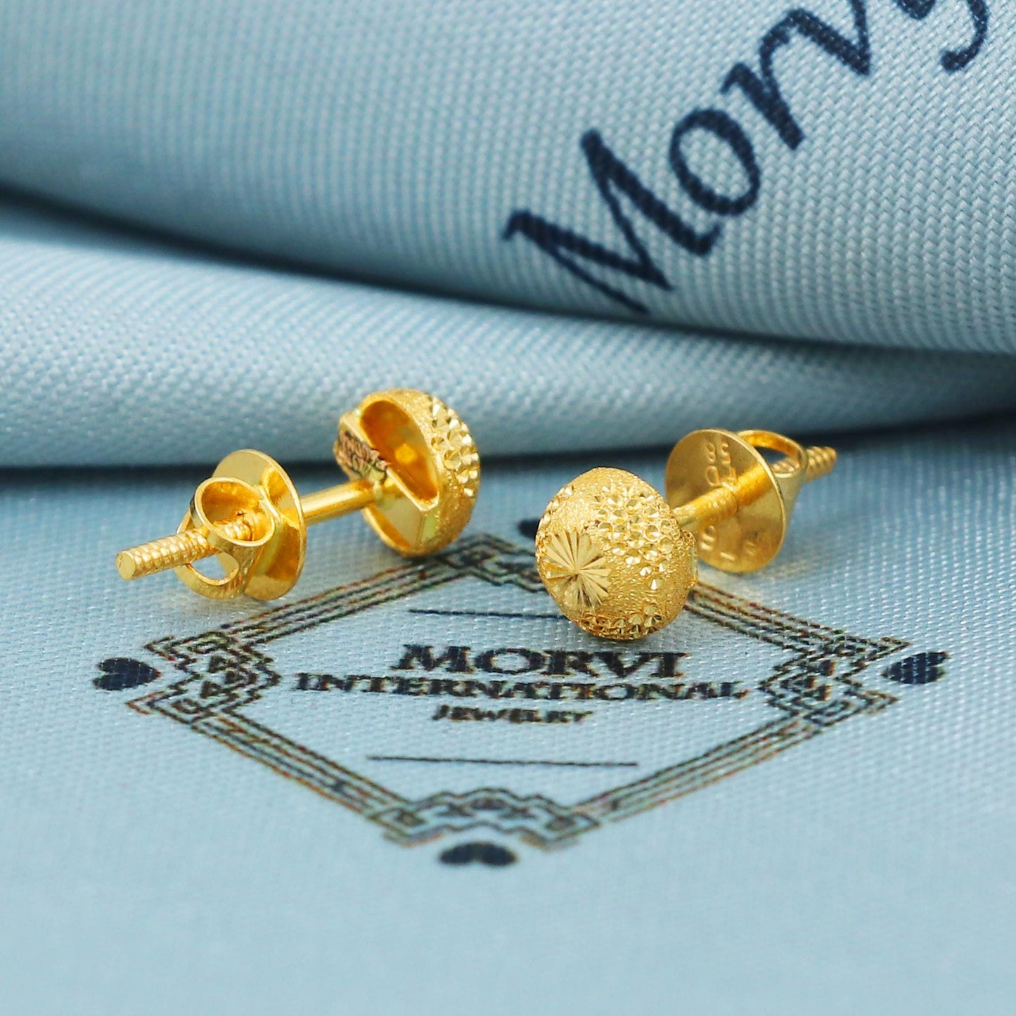 22k Gold Stud Earrings Dainty Indian Jewelry Exclusive Authentic BIS Hallmarked Stamped "22k916" Jewelry, MJ0041