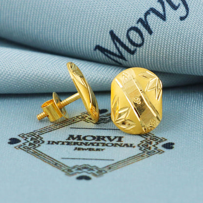 Engraved 22k Gold Stud Earrings Dainty Indian Jewelry, MJ0045