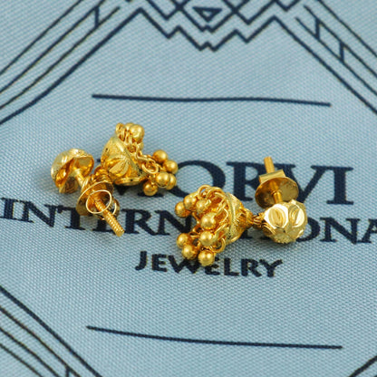 22k Gold Dangle Earrings Dainty Indian 22kt Jewelry Exclusive Authentic BIS Hallmarked Stamped "22k916" Jewelry, MJ0050