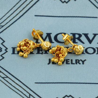 22k Gold Dangle Earrings jhumka Indian 22kt Jewelry Exclusive Authentic BIS Hallmarked Stamped "22k916" Jewelry, MJ0051