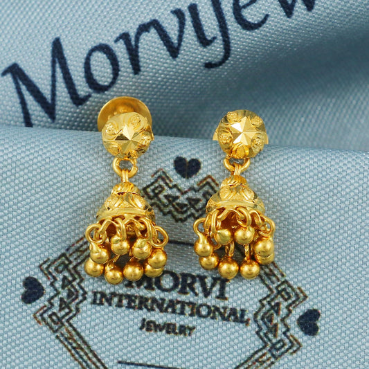 22k Gold Dangle Earrings jhumka Indian 22kt Jewelry Exclusive Authentic BIS Hallmarked Stamped "22k916" Jewelry, MJ0051