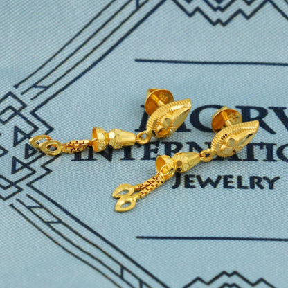 22k Gold Dangle Earrings Dainty Indian 22kt Jewelry Exclusive Authentic BIS Hallmarked Stamped "22k916" Jewelry, MJ0052