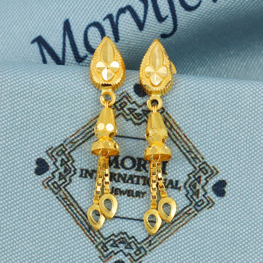 22k Gold Dangle Earrings Dainty Indian 22kt Jewelry Exclusive Authentic BIS Hallmarked Stamped "22k916" Jewelry, MJ0052