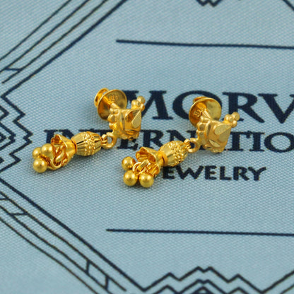 22k Gold Dangle Earrings Dainty Indian 22kt Jewelry Exclusive Authentic BIS Hallmarked Stamped "22k916" Jewelry, MJ0054