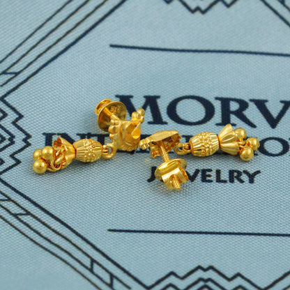 22k Gold Dangle Earrings Dainty Indian 22kt Jewelry Exclusive Authentic BIS Hallmarked Stamped "22k916" Jewelry, MJ0054