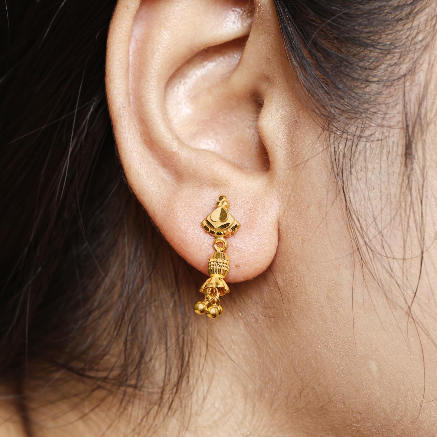 22k Gold Dangle Earrings Dainty Indian 22kt Jewelry Exclusive Authentic BIS Hallmarked Stamped "22k916" Jewelry, MJ0054