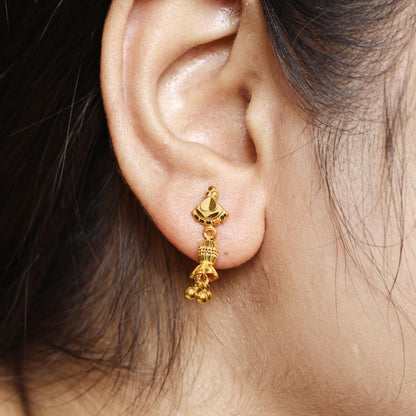 22k Gold Dangle Earrings Dainty Indian 22kt Jewelry Exclusive Authentic BIS Hallmarked Stamped "22k916" Jewelry, MJ0054
