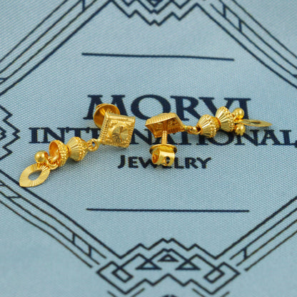 22k Gold Dangle Earrings Dainty Indian 22kt Jewelry Exclusive Authentic BIS Hallmarked Stamped "22k916" Jewelry, MJ0055