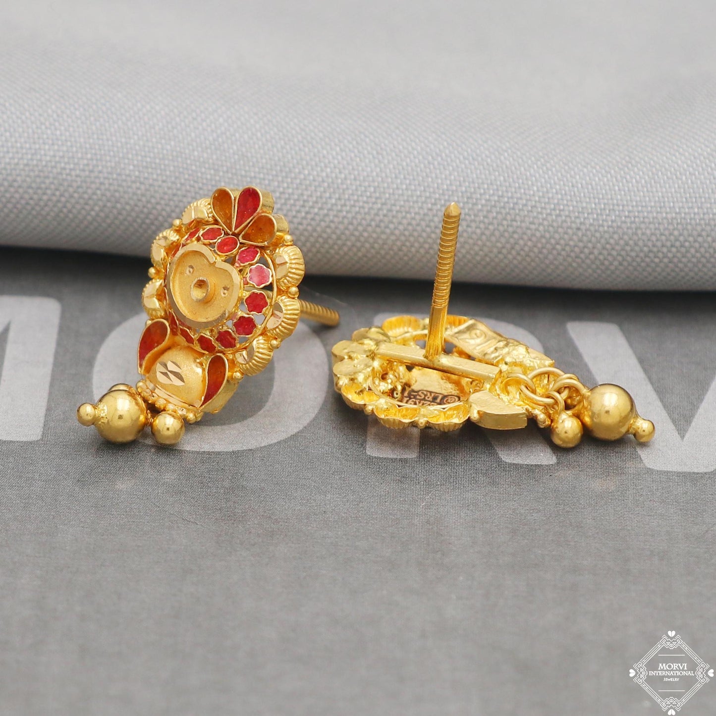 22k solid gold dangle stud earrings jewelry, K5216