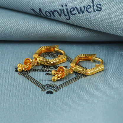 22k Gold Hoop Earrings Dainty Indian 22kt Jewelry Exclusive Authentic BIS Hallmarked Stamped "22k916" Jewelry, MJ0060