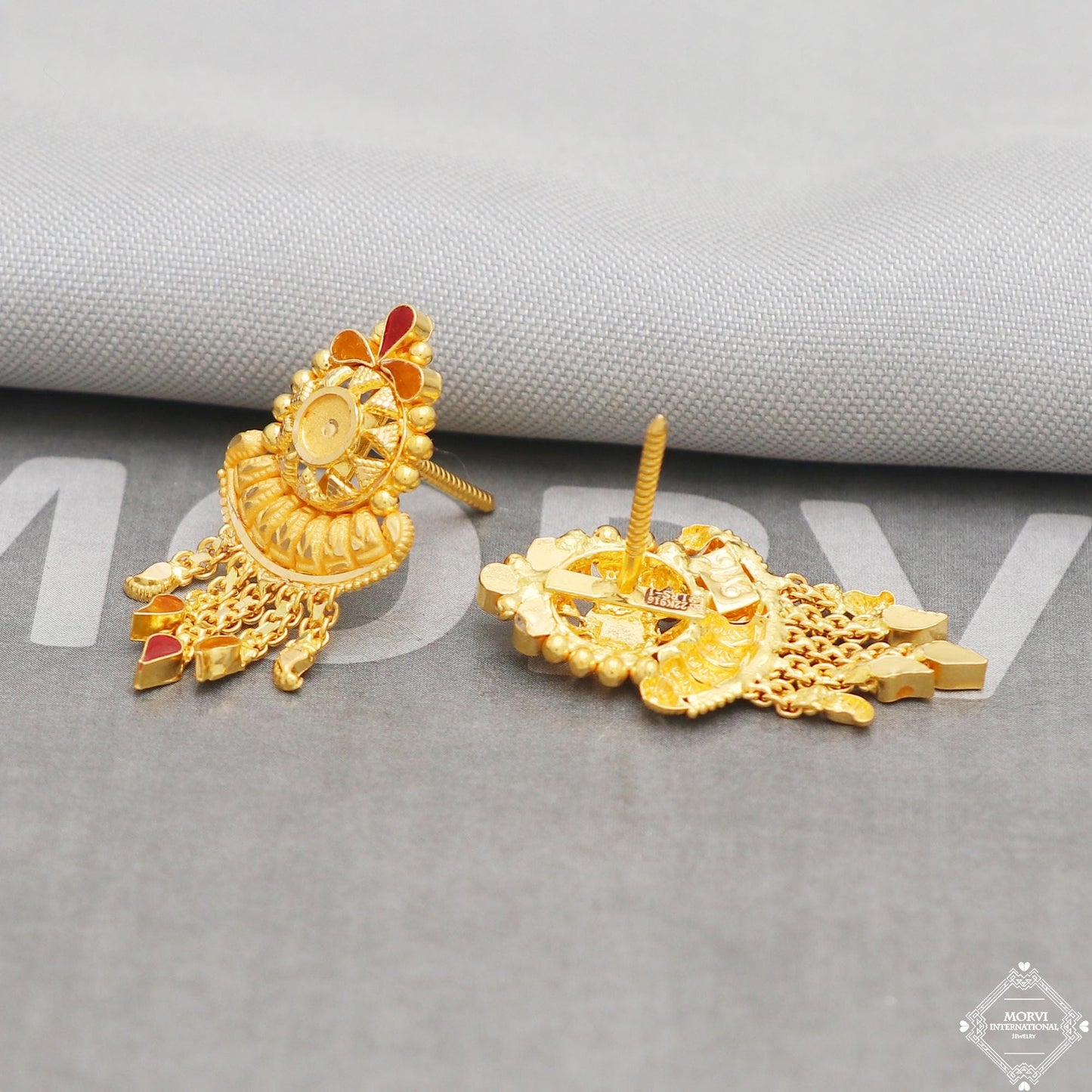 22k solid gold dangle stud earrings jewelry, K5218