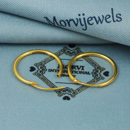22k Gold Hoop Earrings Dainty Indian 22kt Jewelry Exclusive Authentic BIS Hallmarked Stamped "22k916" Jewelry, MJ0065