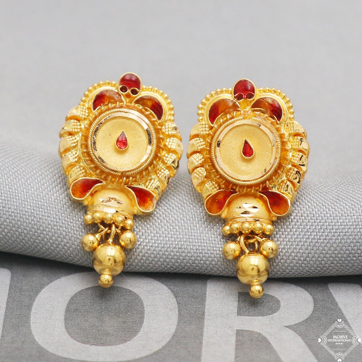 22kt solid gold dangle stud earrings jewelry, K5220